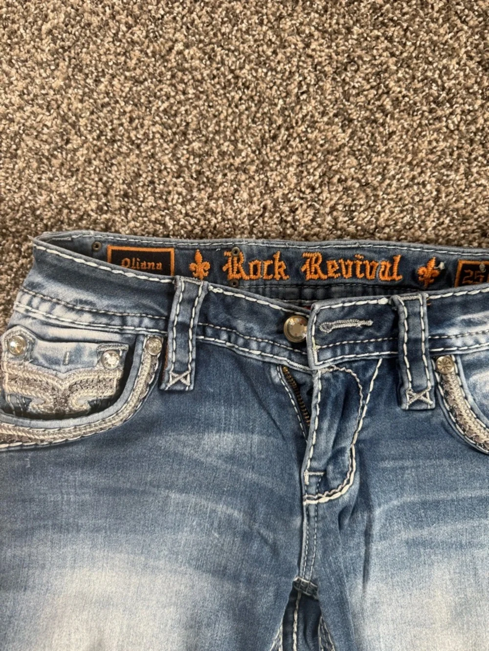 Rock Revival Women’s Medium Blue Embroidered Back Pocket Skinny Jeans Size 25 - Picture 3 of 4